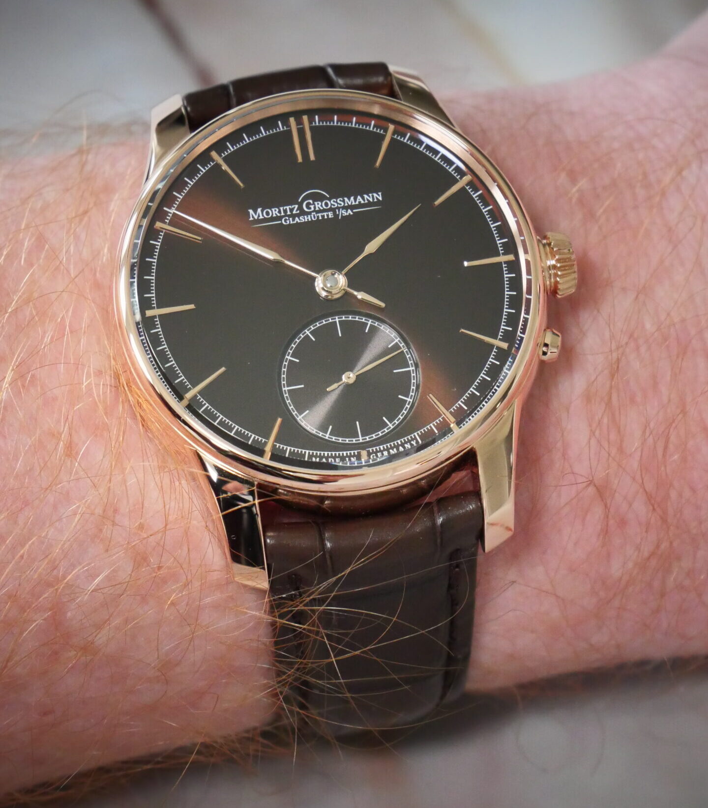 Moritz Grossmann Index Cocoa Rose Gold on the Wrist