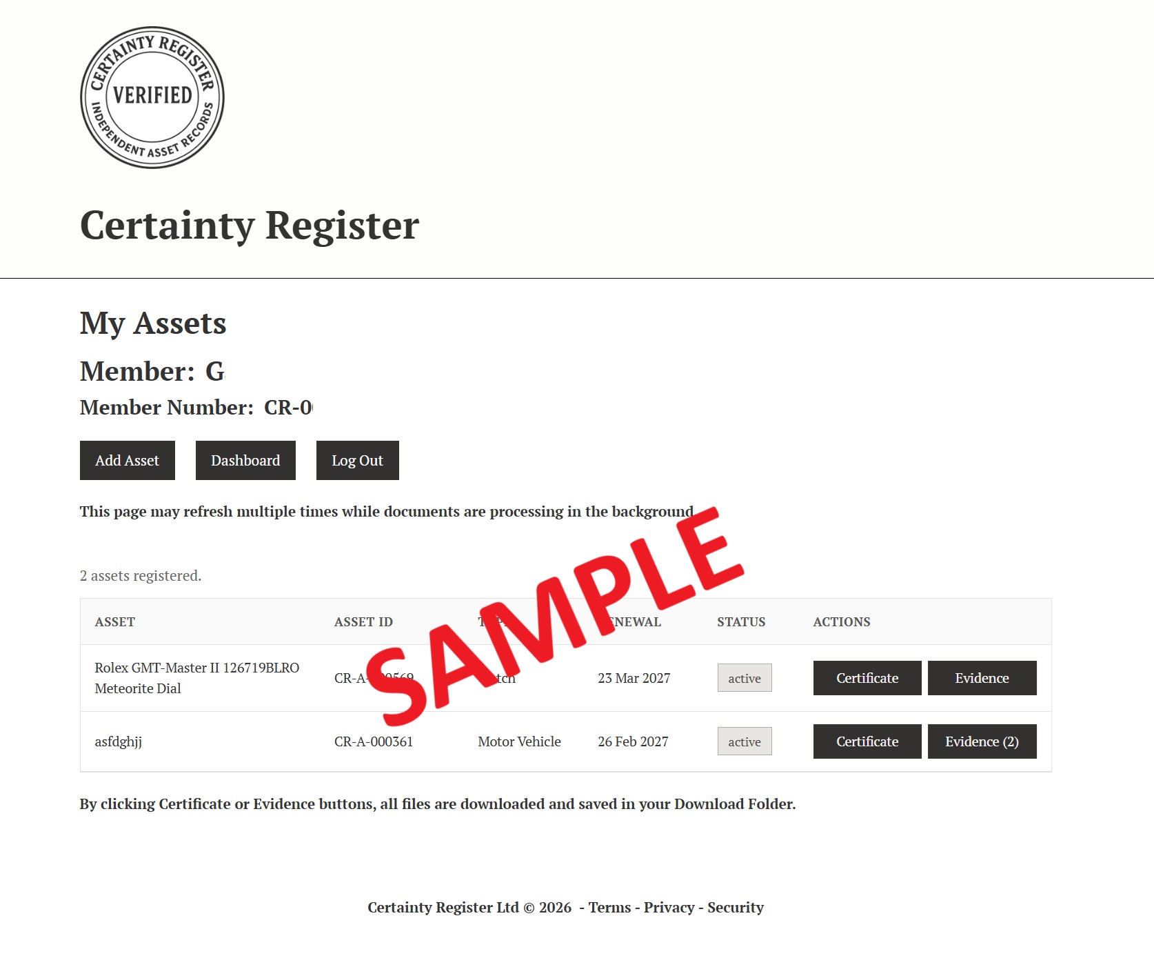 Certainty Register Sample Dashboard Certainty Register Sample Dashboard
